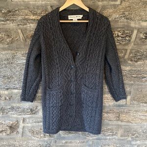 Cable knit wool tunic length sweater